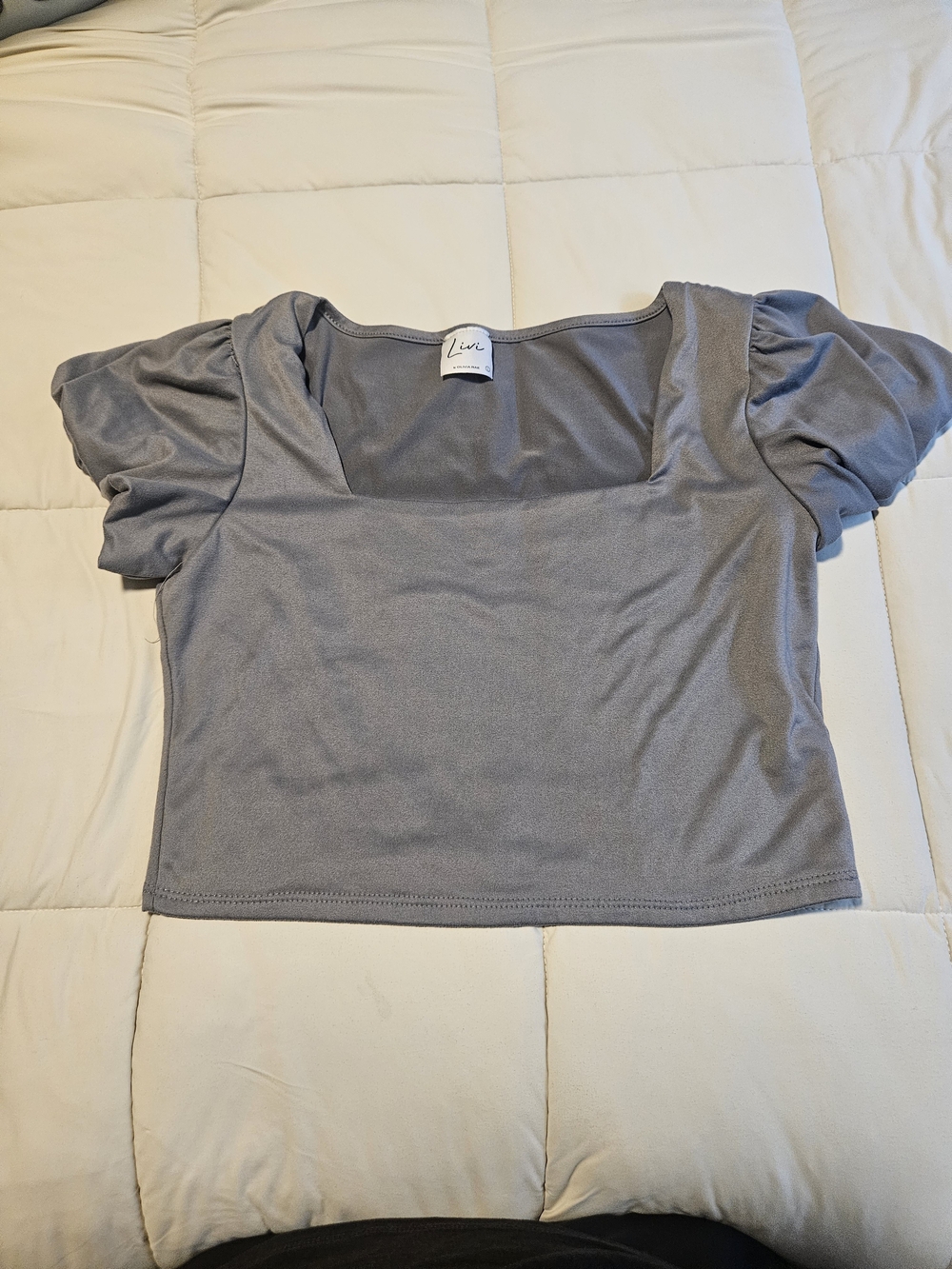Olivia Rae Gray Square-Neck Puff Sleeve Crop Top
